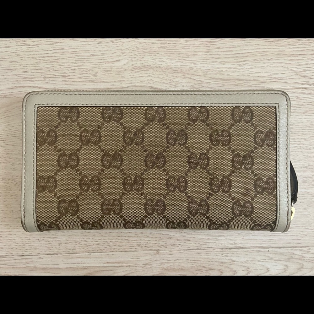 Gucci Beige/Gold GG Canvas and Leather Sukey Continental Wallet - Picture 2 of 11